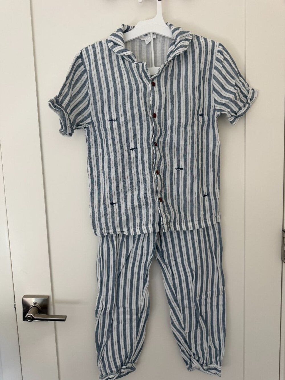 The White Company Blue & White Striped Short Sleeve Pajama Set Size 11-12Y